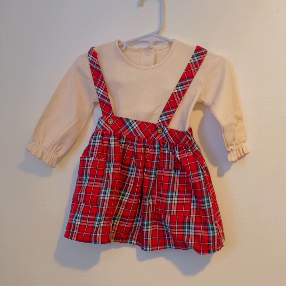 Red Pleated Casual Dress with Cream Long Sleeves